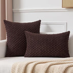 Kevin Textile 16x24 Inch Pillow Cover 1 Pack Boho Decorative Soft Striped Corduroy Lumbar Farmhouse Accent Rectangle Cushion Case for Living Room Couch Sofa Bed, Coffee