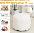 Round Stuffed Pouf Ottoman for Foot Rest, Faux Fur Poufs with Foam Chunk Filling, Storage Ottoman Pouf Foot Stool Cushion, 20 X 15 Inch Floor Chair for Living Room Bedroom Home Decor, White