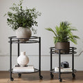 2 Tier Rolling Plant Stand with Wheels, Mid Century Modern Metal Stand for Planters, 2 Sizes 9 Inch & 11 Inch, Indoor Outdoor Movable Flower Pot Holder for Decor Home Garden Patio Load Bearing 165 LB 2 Pack Black