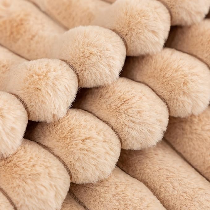 ZLINA Set of 2 Apricot Faux Fur Decorative Throw Pillow Covers Fluffy Striped Pillowcase Cushion Covers 24 x 24 Inch Decor Sofa Couch Bedroom