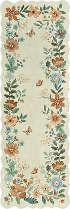 Lahome Floral Kitchen Runner Rug, 2X6 Rug Runners for Hallways Non Slip Ultra-Thin Soft, Non Slip Washable Runner Low-Pile Stain Resistant Boho Carpet for Bedroom Flore (2x6ft,Beige)