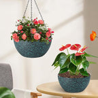 13 inch Hanging Planters for Indoor Plants, 2 Pack Planters for Outdoor Plants with Drainage Holes and Chain, Round Plastic Hanging Baskets, Hanging Flower Pots for Balcony Garden-Black Speckle