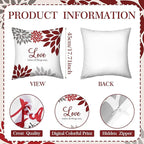 Tatuo 4 Pcs Flower Pillow Covers Square Spring Pillow Cushion Cases 18 x 18 Inch Family Faith Hope Love Words Decorative Summer Winter Cushion Case for Bed Couch Sofa Living Room(Red Series)