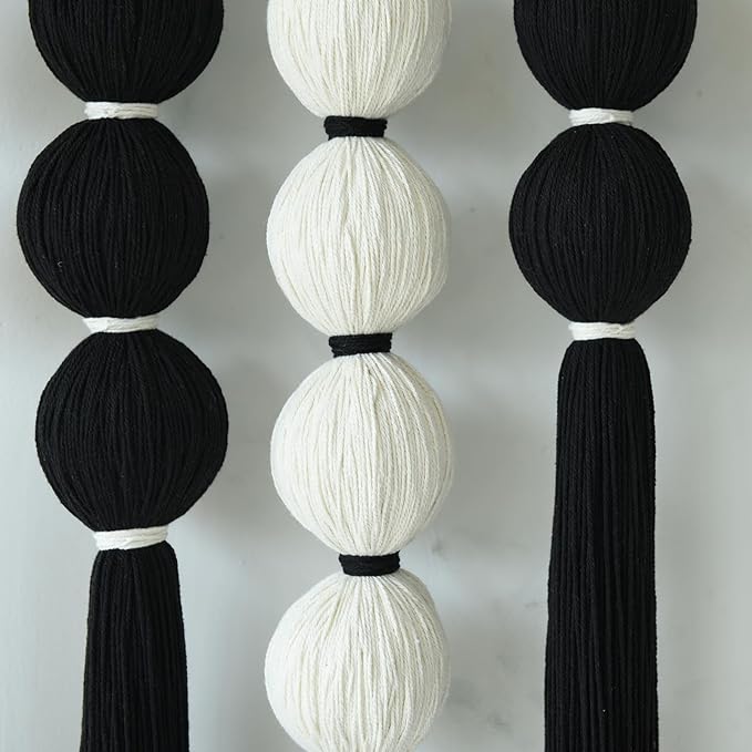 IOWER Large Macrame Wall Hanging Macrame Wall Decor Black and White Sphericity Cotton Textile Wall Hanging Boho Wall Decor Art Fiber Yarn Art Handmade 39" Wx39 L