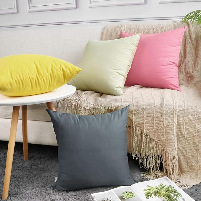 Thmyo 4-Pack 100% Cotton Comfortable Solid Decorative Throw Pillow Case, Square Cushion Cover Pillowcase Sublimation Blank Pillow Covers DIY Throw Pillowcase for Sofa(24x24 inch/ 60x60cm, Dark Grey)