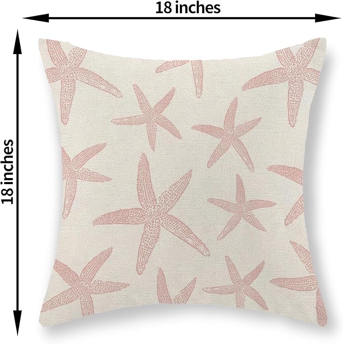 Pink Starfish Pillow Covers 18x18 Set of 2 Coastal Throw Pillows Spring Summer Nautical Ocean Theme Beach Decorative Pillow Cases Farmhouse Outdoor Decor Cushion Case for Home Bedroom