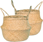 LiloCraft 2 Pack Seagrass Plant Basket XXLarge (14x13inches) - TheMulti-Functional Home Decor Storage Solution with Eco-Friendly, Woven Basket Planter Indoor with Handles, Round Boho Plant Pot
