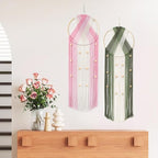 LB 2Pc Boho Macrame Wall Hanging Modern Aesthetic Wall Decor Pink and Green Hand Woven Cotton Macrame Wall Art with Wood beads Boho Tapestry for Home, Bedroom, Living Room