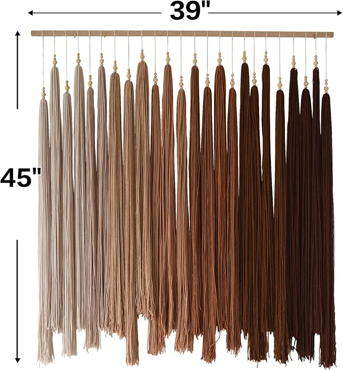 IOWER Macrame Wall Hanging Yarn Fiber Wall Art Beaded Tassel Home Decor for Bedroom Living Room 39" W x 45" L