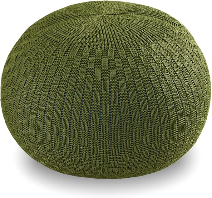 ARTPLAN - Round Knit Pouf - Woven Floor Ottoman - Handmade & Hand Stitched - 19.7 Dia x 12.8 High - Boho Home Décor - Living Room - Bedroom,Army Green