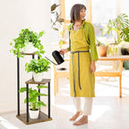 3 Tier Corner Plant Stand Indoor, Metal Wood Flower Pot Holder Shelf, Multiple Display Rack Square Table for Living Room Bedroom Orchid Outdoor Balcony Garden Patio, Modern Black & Rustic Brown