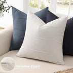Decorative Linen Throw Pillow Covers 20x20 Set of 2 Solid handcrafted Striped Cushion Covers for Bed Soft Modern Farmhouse Neutral Pillowcase for Couch Bedroom Living Room Home Decor(Cream White)