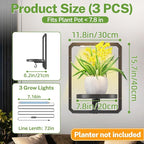 iDavosic.ly Wall Plant Picture Frame Holder Set of 3 with 3 Grow Light for Indoor, Metal Stand with Hanging Hooks, Space Saving Floating Flower Display Decor (Pots/Chains/Plants Not Included)