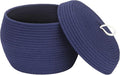 Sea Team Round Cotton Rope Storage Basket with Lid, Decorative Woven Storage Bin, Pot, Caddy, Organizer, Container for Snacks, Towels, Plants, 13 x 9 Inches (Large, Dark Blue)