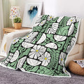 Boho Abstract Colorful Floral Throw Blanket, Vintage Retro Patchwork White Green Flower Botanical Geometric Aesthetic Groovy Flannel Throw Blanket for Chair Bed Sofa Couch, 60X80IN