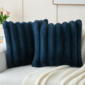 FUTEI Navy Blue Decorative Throw Pillow Covers 22x22 Inch Set of 2, Square Soft Faux Rabbit Fur Thick Striped Cushion Cover,Spring Home Decor for Couch Bed Living Room