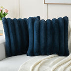 FUTEI Navy Blue Decorative Throw Pillow Covers 26x26 Inch Set of 2, Square Soft Faux Rabbit Fur Thick Striped Euro Pillow Shams,Spring Home Decor for Couch Bed Living Room