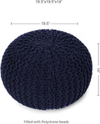 REDEARTH · Round Pouf Foot Stool Bean Bag Ottoman - Cable Knitted Cord Boho Pouffe - Poof Accent Bean Bag - Handmade by Artisans for Living Room - Bedroom (19.5"x19.5"x14") - Navy Blue