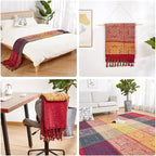 amorus Bohemian Throw Blankets Chenille Jacquard Tassels Soft Chair Cover for Bed Couch Decorative Sofa Throw Blankets - Colorful Tribal Pattern (Red, 60x75 Inches)