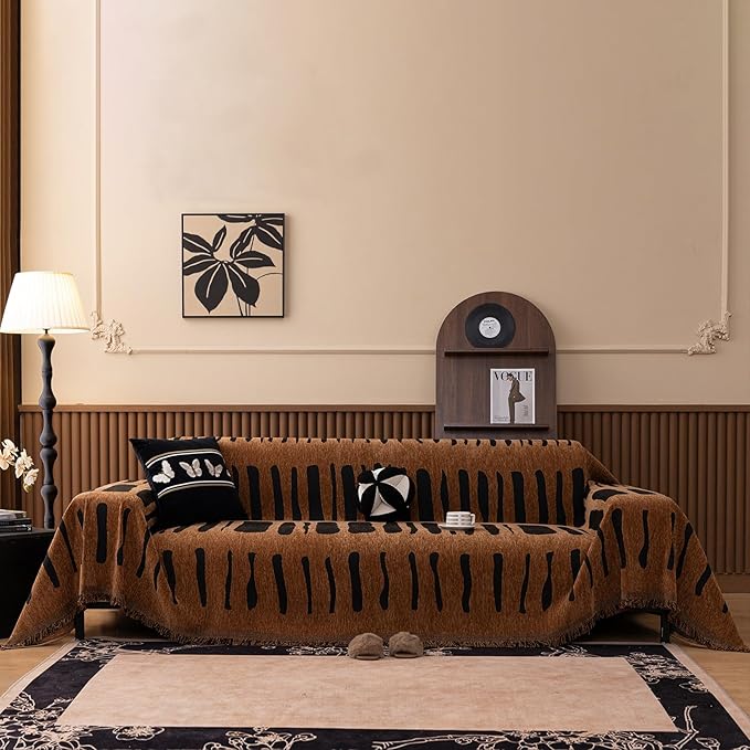 VClife Aztec Couch Cover for Sofa, Thick Plush Jacquard Couch Cover for Sectional Sofa, Breathable Washable Sofa Slipcover for Dog, Bohemian Moroccan White Pumpkin Slip Cover 71"X118"