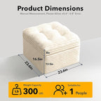 23.6in Pouf Ottoman, Corduroy Ottoman Foot Rest with Dual‑Layer Support, Large Poofy Pouf with Soft Chunk‑Foam Top & Firm Foam Base, Floor Foot Stool for Living Room, Beige