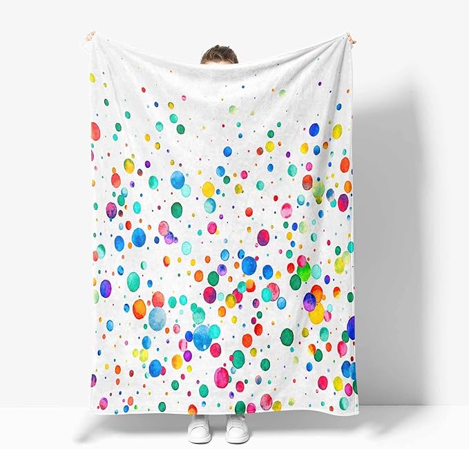 Kids Colorful Throw Blanket, Rainbow Polka Dot Funny Bright Blanket for Bed Sofa Travel and Camping Flannel Blanket Gift, Super Soft Cozy Fluffy Plush Blanket for All Seasons, 50" x 60"