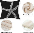 Coastal Pillow Covers 20x20 Set of 2 Black Starfish Throw Pillows Nautical Ocean Decorations Summer Beach Coral Pillowcase Outdoor Decor Linen Farmhouse Square Cushion Case for Sofa Bedroom