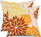 DFXSZ Brown Yellow Fall Pillow Cover 16X16 Inch Set of 2 Outdoor Waterproof Floral Brown Decorative Pillowcase Decor for Couch Patio Funiture Garden Print Polyester Cushion Cover 01M16