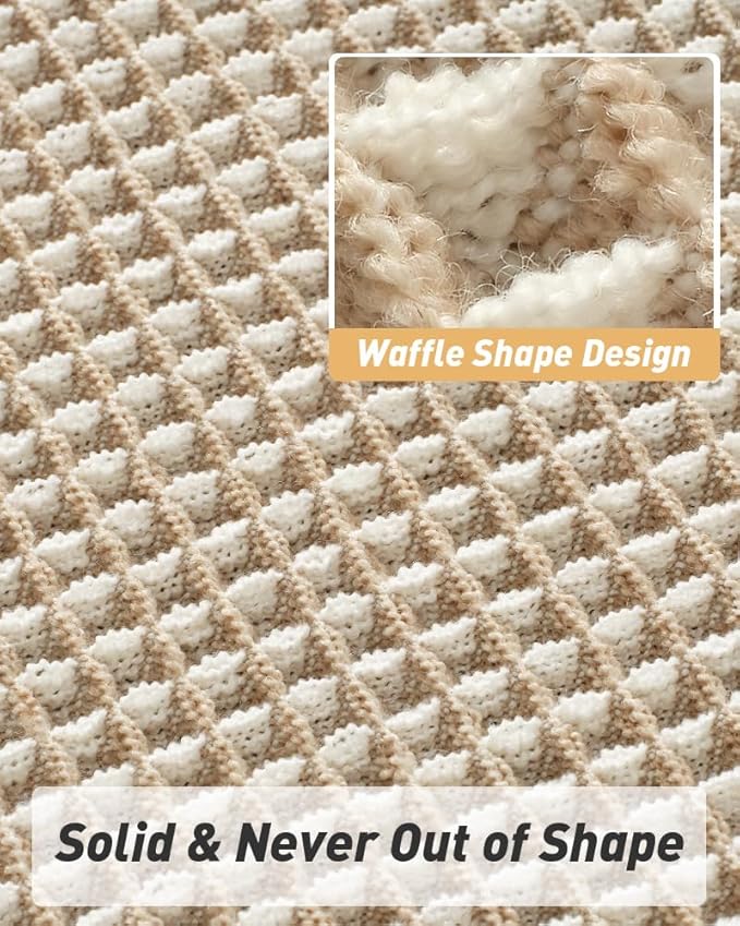AMOAMI Upgraded Waffle Runner Rug Super Absorbent Non Slip Bath Mats for Bathroom Machine Washable Bathroom Runner Rug with Tassels, Ideal for Hallway Bedroom Laundry Room, 2' x 5', Brown & Cream