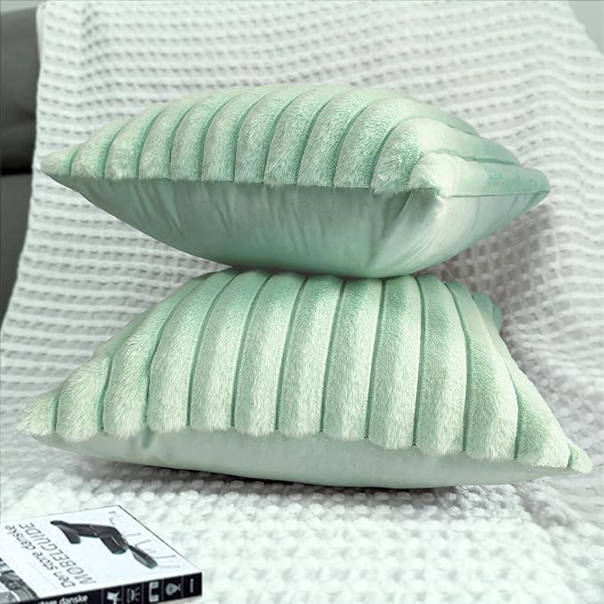 2 Pack 26x26 Pillow Cover Velvet Pillow Covers, Faux Fur Square Throw Pillow Covers for Living Room Decorations Throw Pillow Case, Throw Pillow Cover Cushion Cover for Sofa Bedroom Car, Sage Green