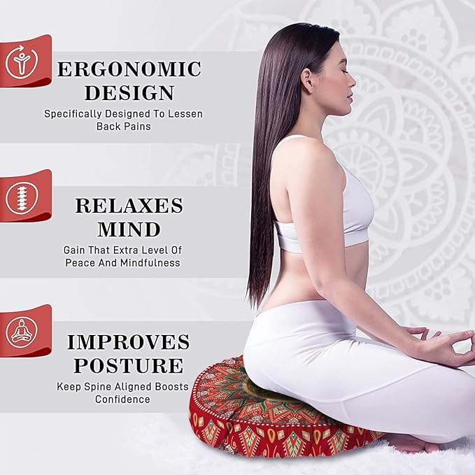 Mandala Meditation Cushion, Boho Meditation Mat, Meditation Pillows for Sitting on Floor, Cushions for Sitting in Home and Outdoor, Round Floor Pillows Cushion Seating for Yoga Accessories 22'' X 22''
