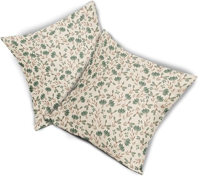 Brown Green Floral Pillow Covers 24x24 Set of 2 Vintage Rustic Old Style Cute Small Flower Print Decorative Outdoor Pillowcases Farmhouse Throw Cushion Case Decor for Couch Sofa Bed