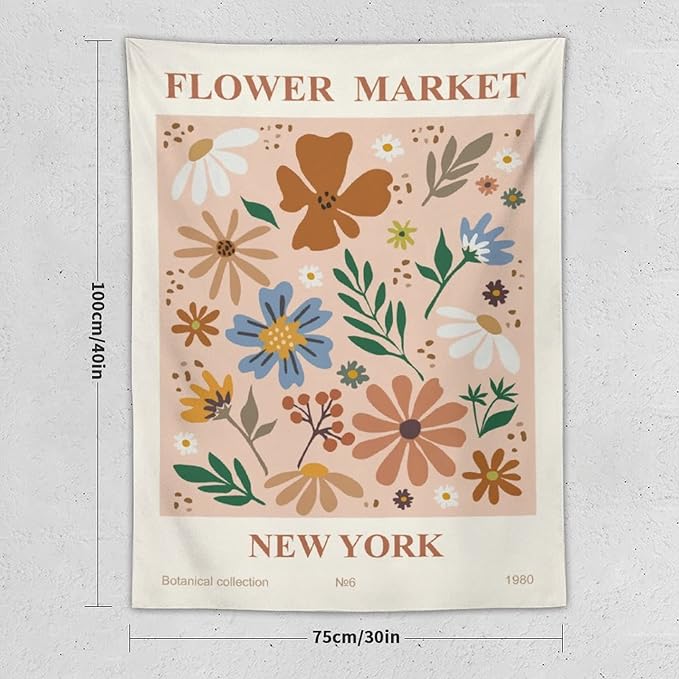 Chordity Danish Pastel Botanical Flower Market Aesthetic Tapestries Wall Hanging Tapestry Decorative Flag For Home Decor Living Room College Dorm Bedroom Banner Poster 30*40 Inch
