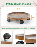 2 Pack Plant Caddy with Wheels, 12" Wood Rolling Plant Stand with 360° Lockable Wheels, Plant Stands Outdoor for Large Plants, Flower Cart Plant Dolly Plant Caster for Heavy Objects, Walnut