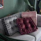 vctops Christmas Square Solid Color Velvet Seat Cushion with Handle Tufted Thicken Chair Pad Tatami Floor Pillow Cushion 16.5"x16.5"x4" Red