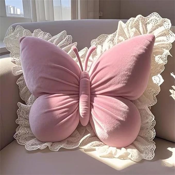 Butterfly Sofa Pillow Animal Floor Reading Pillow Car Cushion (Pink, 50cm)