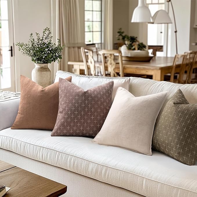 MIULEE Pack of 2 Decorative Burlap Linen Spring Throw Pillow Covers Farmhouse Pillowcases Modern Rustic Woven Textured Cushion Cover for Sofa Couch Bed 20x20 Inch Taupe