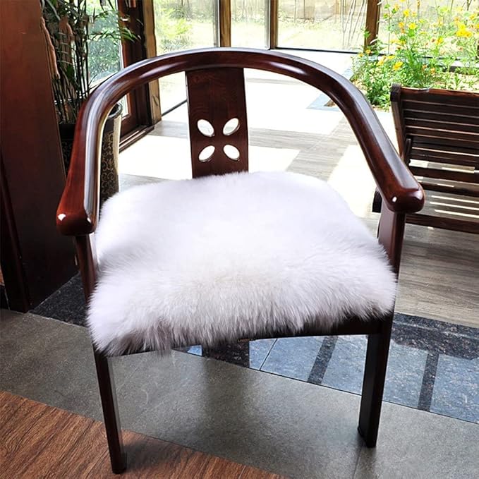 Softlife White Faux Fur Sheepskin Chair Cover 4 PCs Seat Cushion Pad Super Soft Area Rugs for Living Bedroom Sofa Dorm (1.6ft x 1.6ft)