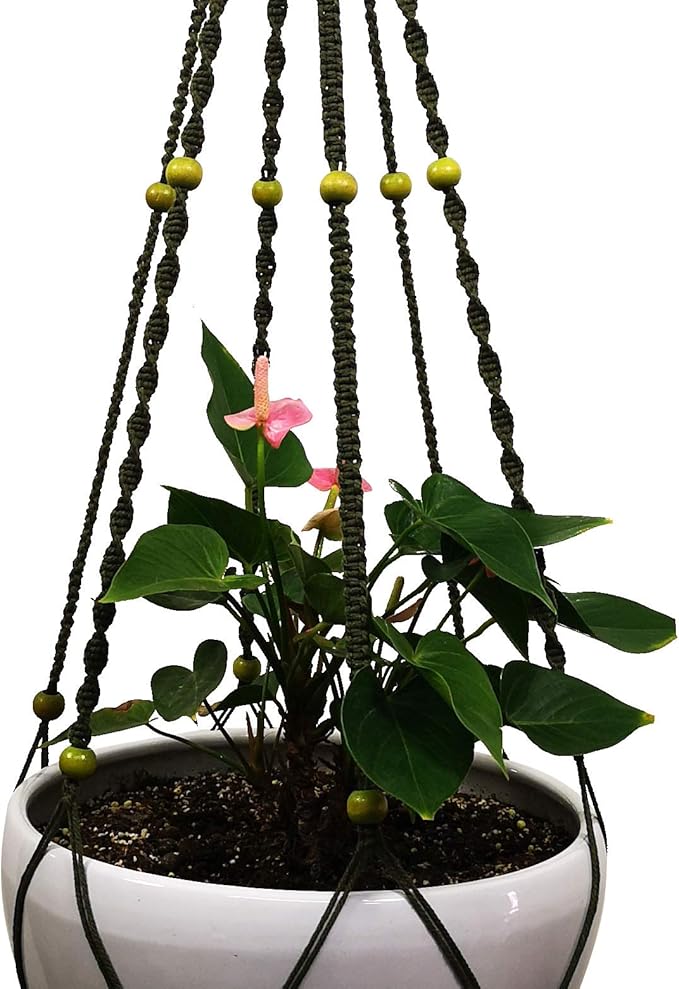 Plant Hanger Macrame Cotton 6 Legs 51 Inches in Tan and Green Color for Indoor Outdoor, Living Room, Kitchen, Deck, Patio, High and Low Ceiling with Size of 10-12 inches Without THE Pot (Dark Green)