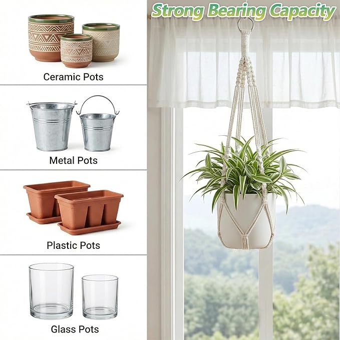 Macrame Plant Hangers, Modern Macrame Plant Hanger, Cotton Rope Hanging Planter for Indoor/Outdoor Balcony Home Decor (Planters/Plants Excluded)