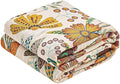 Boho Throw Blanket, 100% Cotton Ultra Soft Luxury Throw Rustic Quilt, 90"x98" Floral Printed Farmhouse Decor Bed Summer Blankets, All Season Rustic Reversible Bohemian Throw for Bed - White