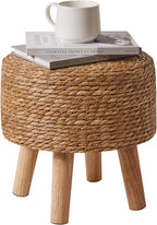 YMYNY Foot Stool Natural Seagrass Hand Weave, 12.6" Small Ottoman, Round Footrest for Living Room, Bedroom, Entryway, Change Shoes Stool, Non-Skid Wood Legs, Boho, Natural, UHBD027N