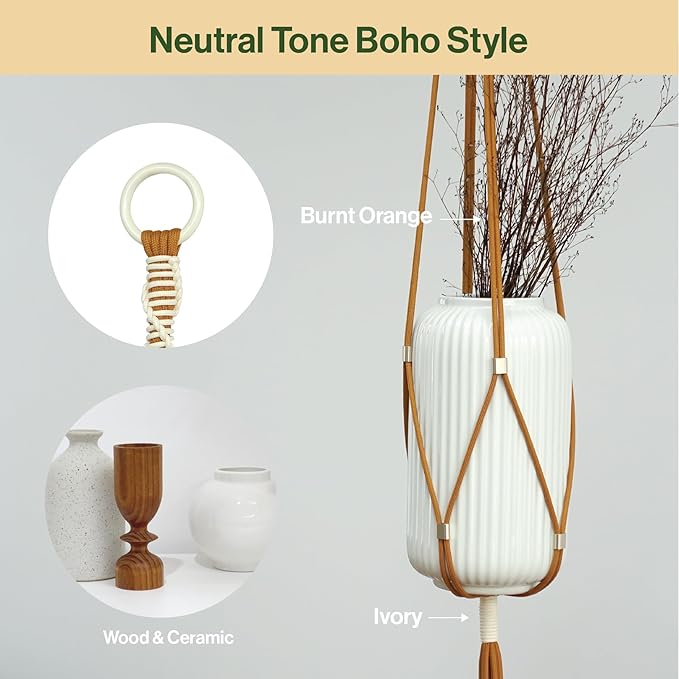 2 Packs Macrame Plant Hanger Colored Braided Polyester Rope Outdoor Indoor Adjustable Hanging Planter for up to 10 Inch Plant Pot Modern Boho Home Decor (Burnt Orange/Ivory)