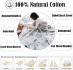MSGKV Boho Throw Blanket for Bed 80''x90'', 100% Cotton Reversible Woven Breathable&Lightweight Spring Decorative Blanket for Couch Living Room