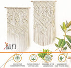 LIVALAYA Boho Macrame Wall Hanging Woven Decor, 24”L x 13”W, Set of 2, Beige wall decor Modern Bohemian Farmhouse woven wall hangings for House Apartment Dorm Room, Nursery, Geometric Aztec Décor