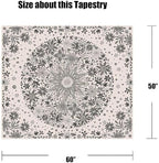 Neasow Bohemian Tapestry Wall Hanging, Beige White Floral Tapestry with Dotted Daisy Medallion Print Bedroom Boho Hippie Home Decor, 50×60 inches