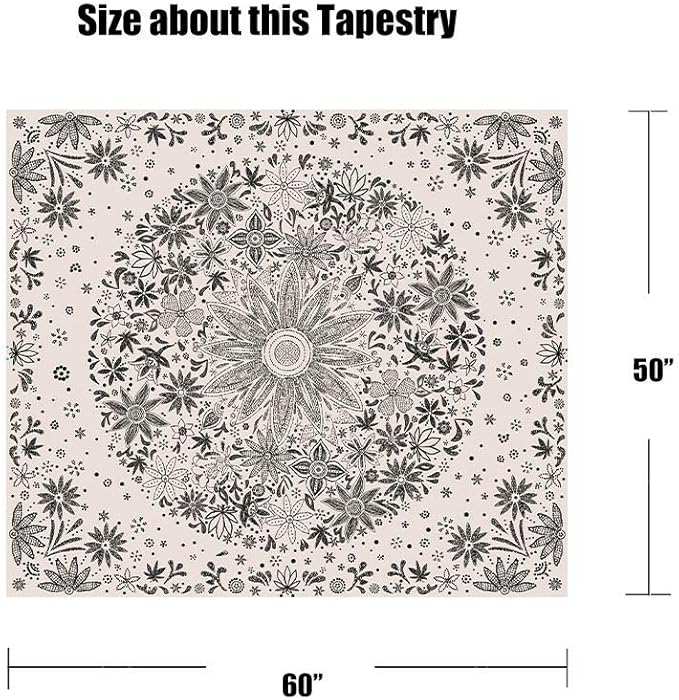 Neasow Bohemian Tapestry Wall Hanging, Beige White Floral Tapestry with Dotted Daisy Medallion Print Bedroom Boho Hippie Home Decor, 50×60 inches