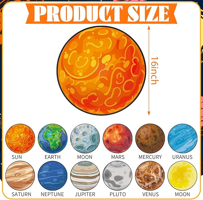 Tinideya 12 Pcs Kids Carpet Circle Seats for Class 16 Inch Round Classroom Rug Floor Cushions Soft First Day of School Educational Mat Non Slip Back to School Learning Playing Areas(Space Planet)