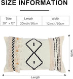 Boho Lumbar Pillow Cover with Tessels 12x 20, Pompom Geometric Woven Tufted Ethnic Decorative Linen Pillow Cushion Case, Cream Decorative Pillows for Bed, Outdoor Couch Car