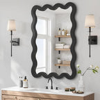 22"x30" Matte Black Wavy Wall Mirror for Powder Room & Vanity, Solid Wood Squiggle Mirror, Small Asymmetrical Irregular Mirror, Funky Aesthetic Decor, Vertical/Horizontal